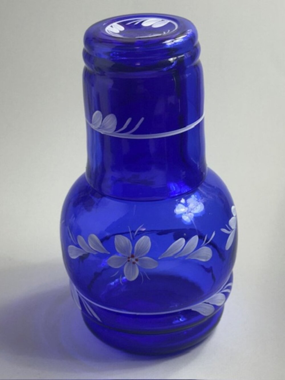 Vintage Fenton Glass Vase with Lid Fairy Lamp Cobalt Blue Signed Floral Lidded